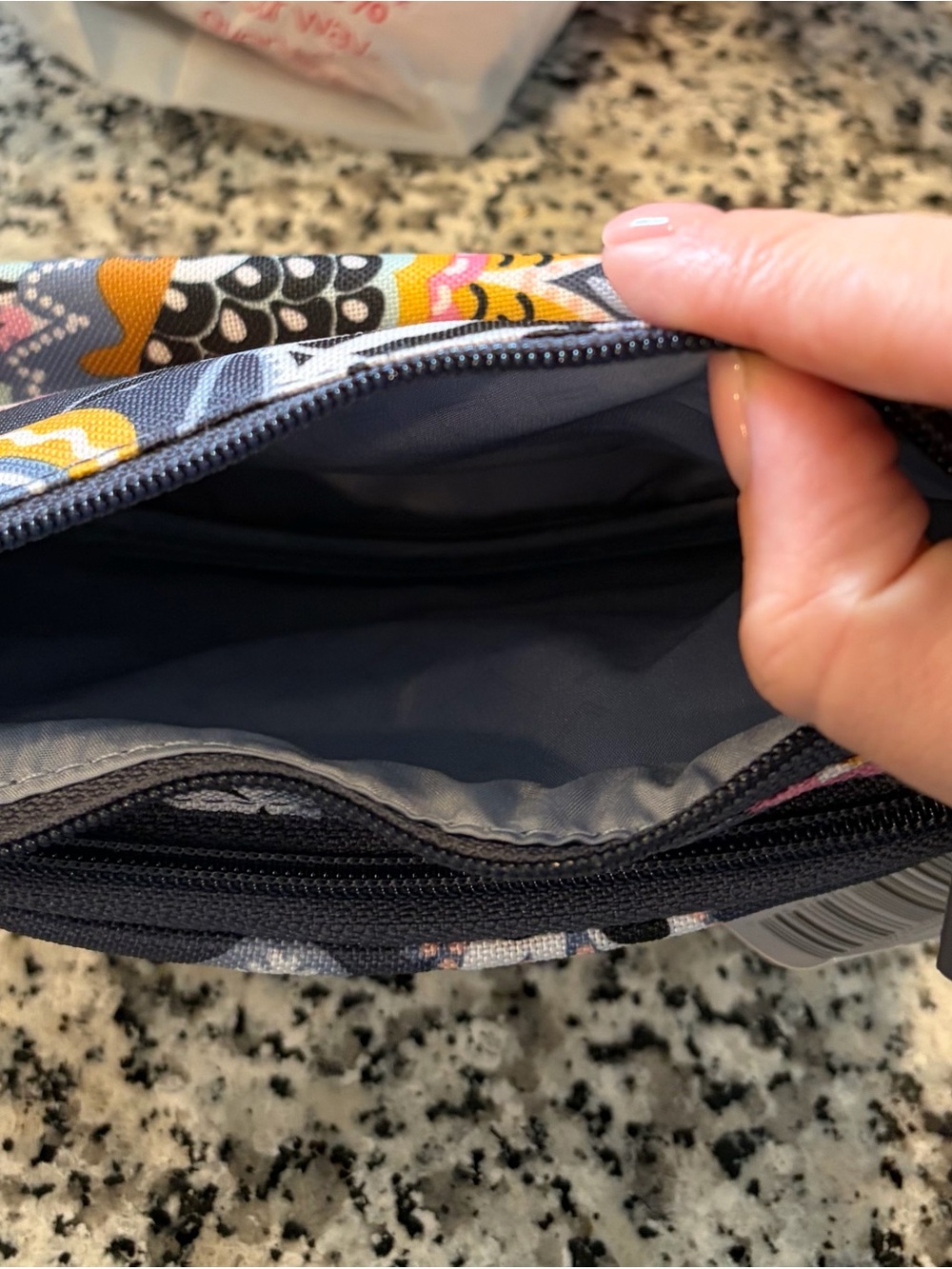 Vera Bradley Navy Floral Quilted Cosmetic Pouch with Mustard and Pink Accents - Picture 3 of 5
